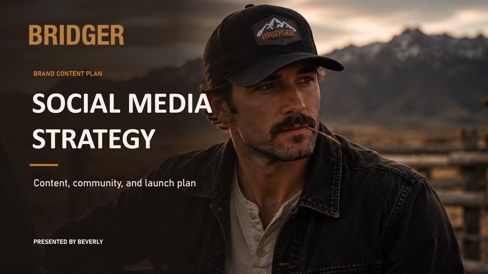 Title slide of the Bridger Hat Co social media strategy deck