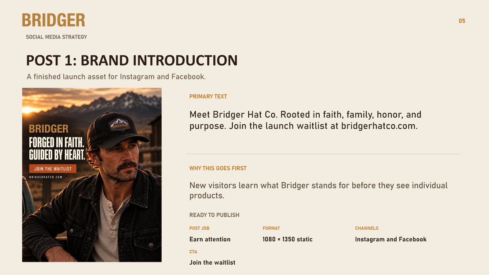 Slide showing the finished brand introduction post and its caption