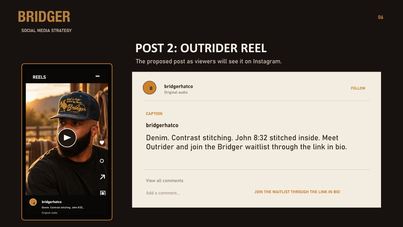 Slide showing the Outrider Reel as it appears on Instagram