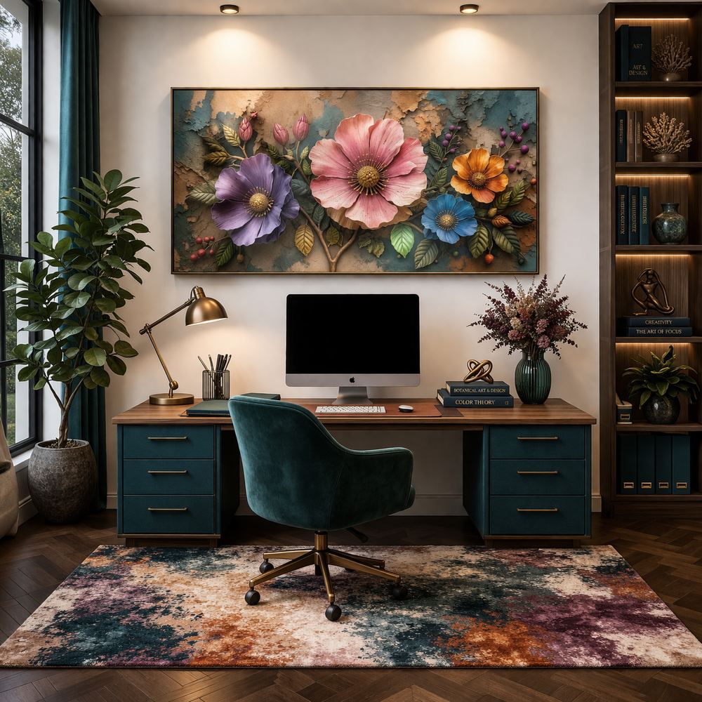 Canvas artwork placed in a generated scene: interior placement
