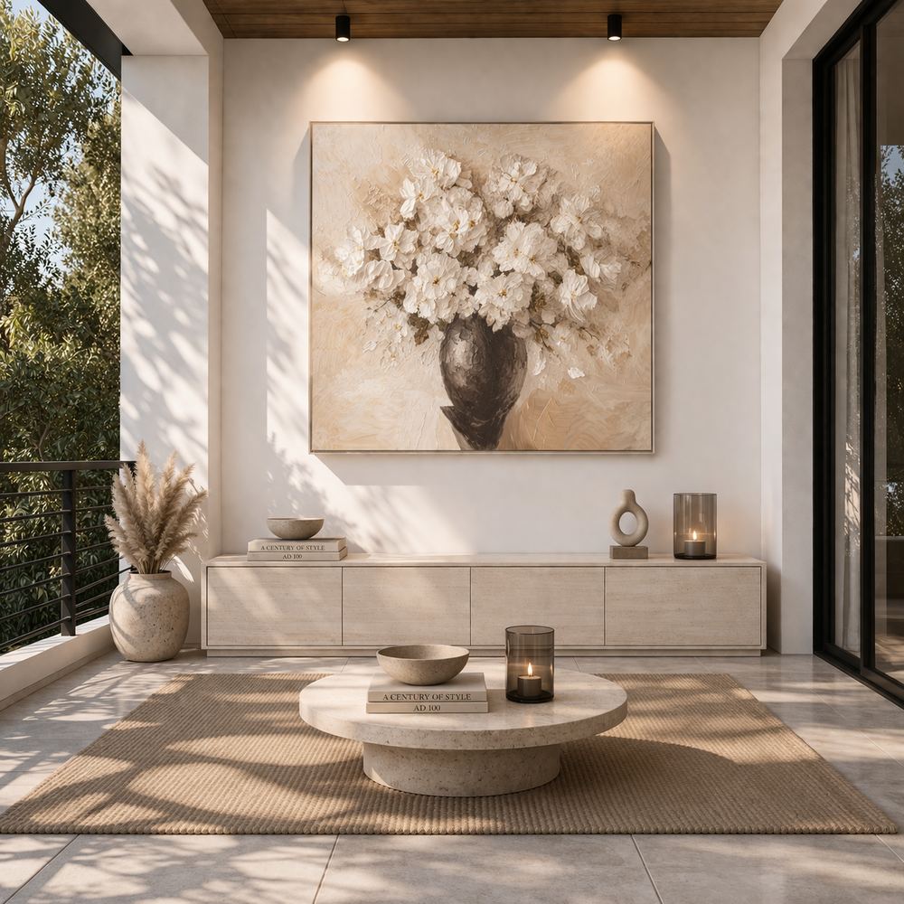 Canvas artwork placed in a generated scene: interior placement